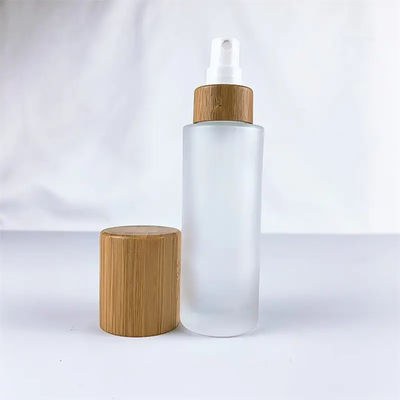 Glass Shampoo Cosmetic spray Pump Bottle With Bamboo Cap