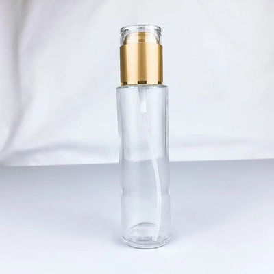 round empty glass cosmetic liquid foundation serum lotion bottle with pump