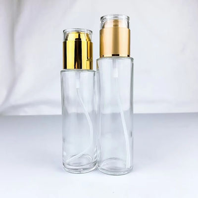 round empty glass cosmetic liquid foundation serum lotion bottle with pump