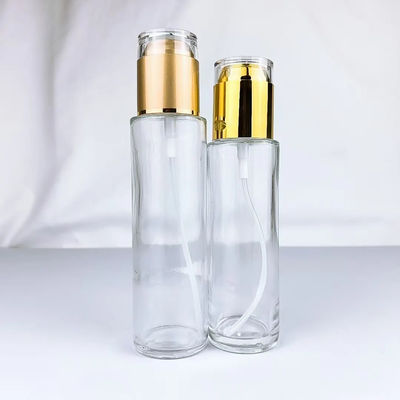 round empty glass cosmetic liquid foundation serum lotion bottle with pump