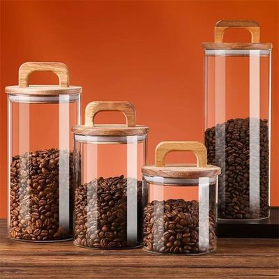 Elegant Square Glass Spice Jar Bamboo Lid Large Capacity Modern Home Kitchen Storage jar