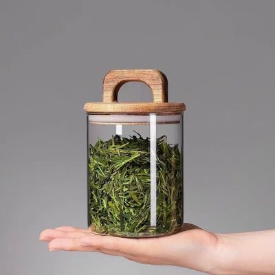 capacity food grade empty round high borosilicate glass reusable food storage jar with wooden handle lid