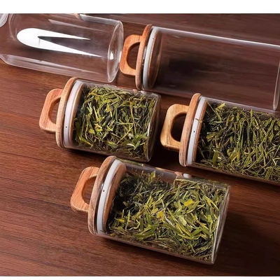 candy kitchen thick borosilicate tea coffee food storage container airtight acacia wood jar canister set