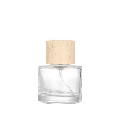 round clear transparent wooden cap perfume glass bottles custom luxury 100ml perfume bottle package box